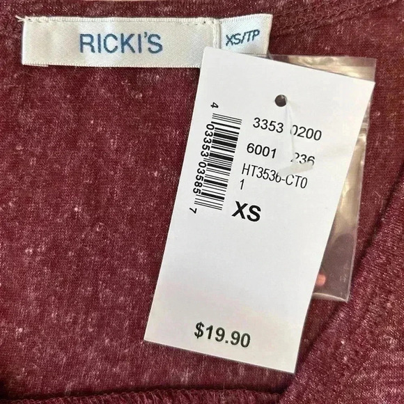 Ricki’s Linen Blend  Loose Fit V Neck T-Shirt Burgundy Size XS - Picture 12 of 16